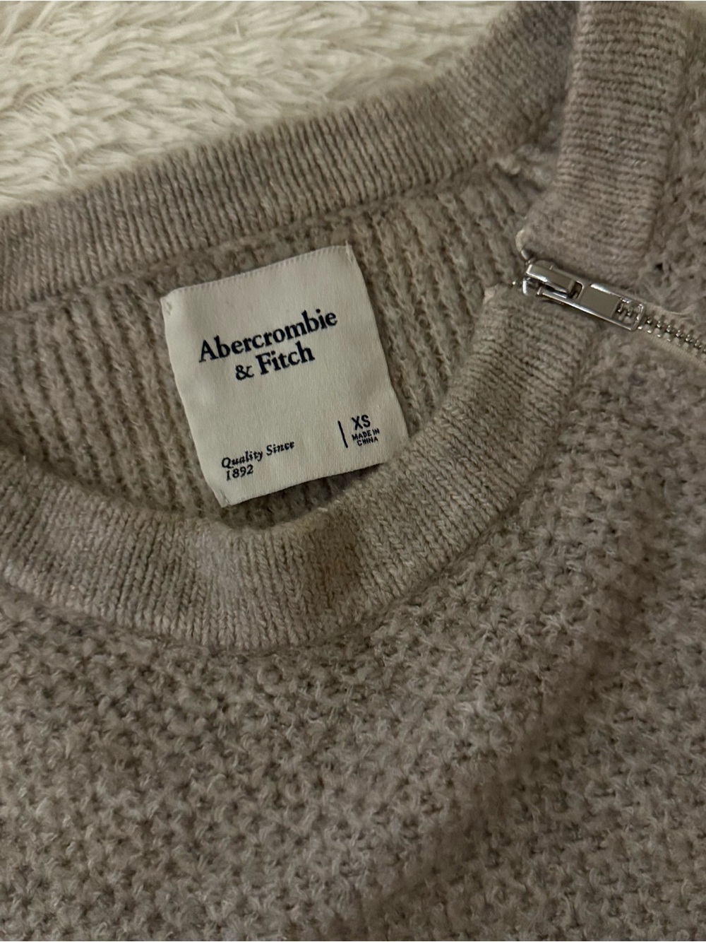Abercrombie & Fitch Neutral Taupe Zip-Shoulder Knit Sweater